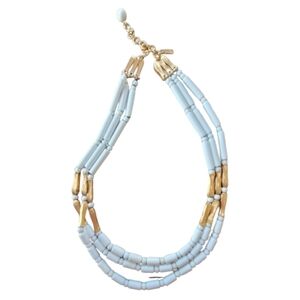 Vintage Monet Three Strand  White Gold Lucite Tube Beaded Necklace